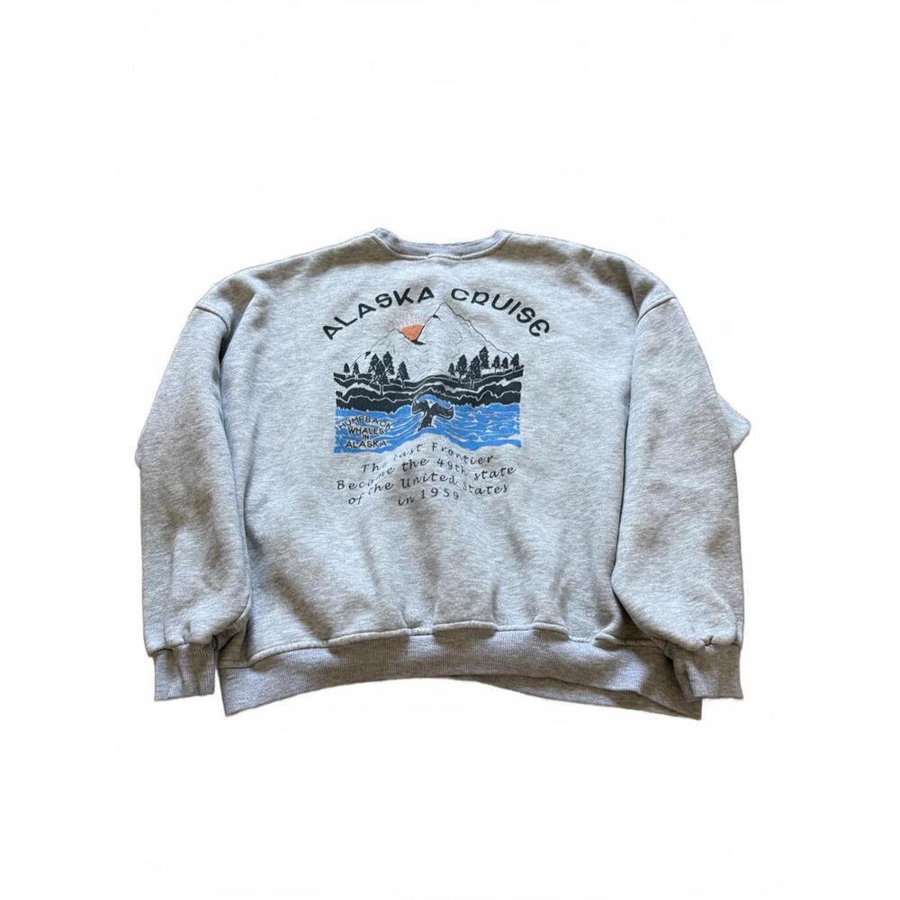 Alaska Cruise Humpback Whale Graphic Crewneck Sweatshirt Gray Scenic Vtg. Med - Picture 3 of 7